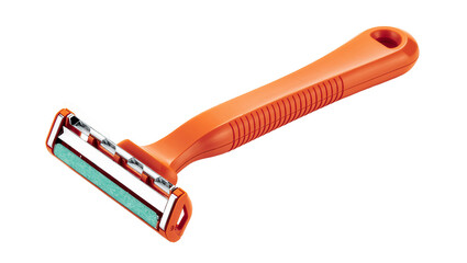 Isolated orange disposable razor with two blades for personal hygiene and comfortable shaving