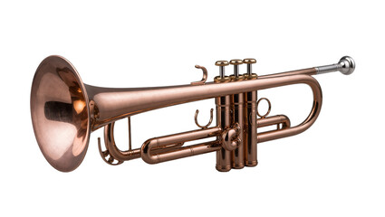 Obraz premium Isolated beautiful rose gold trumpet, a classic and sophisticated brass musical instrument.