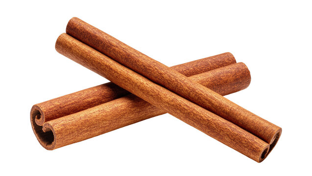 Isolated aromatic brown cinnamon sticks, a fragrant culinary spice for cooking and baking.