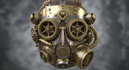 Vintage steampunk gas mask with brass and copper accents