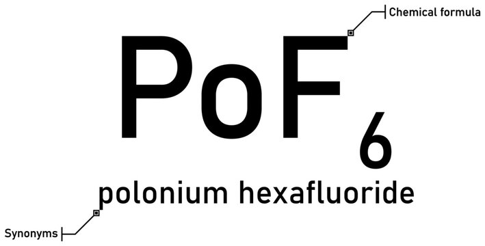 Polonium hexafluoride chemical formula with callout titles