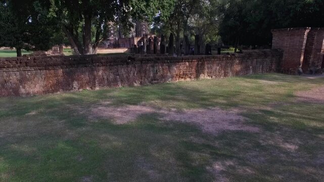 Aerial view of Wat Phra Si Rattana Mahathat ancient ruins in Si Satchanalai Historical Park, Sukhothai, Thailand. 
