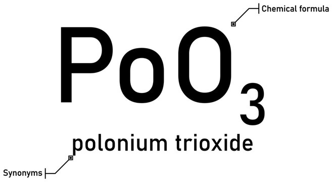 Polonium trioxide chemical formula with callout titles