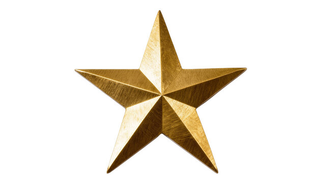 Isolated elegant brushed gold star, symbolic five-pointed metallic design, shining ornament.