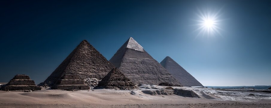 Egyptian pyramids under bright clear sky