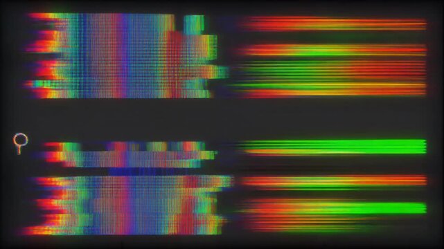 Multicolored distorted digital signal spectrum analysis visu