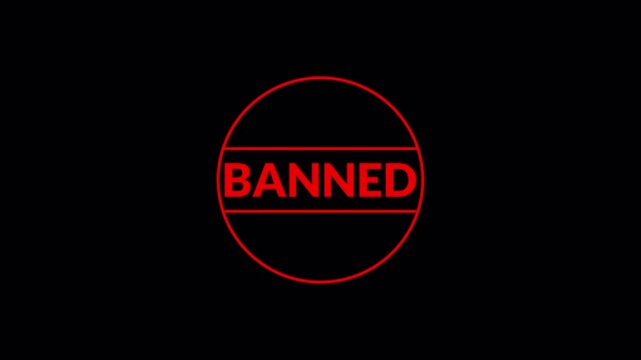 4k Banned stamp animation on black background. Red stamp Banned business imprint animation denied stamp video. Stamp of Banned text animation with alpha channel.