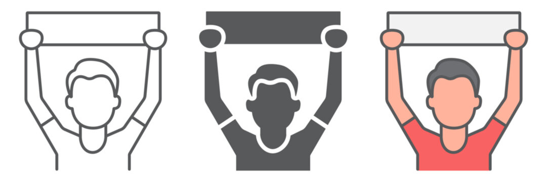 Soccer fan icon set, sport and person, football fan sign, vector graphics, a linear pattern on a white background.