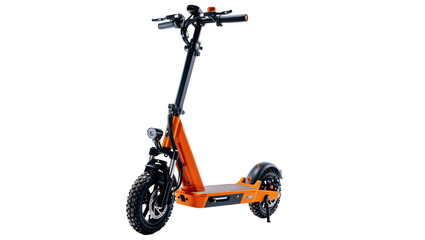 Isolated powerful orange electric scooter with thick tires for urban commuting and adventure © Elena