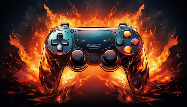 xbox controller on fire epic gaming background wallpaper