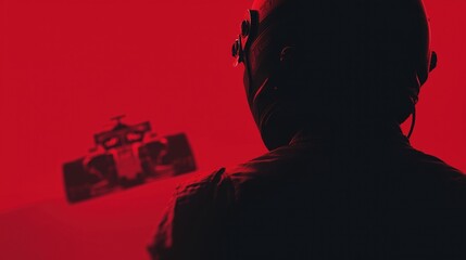 Fototapeta premium Side Profile of Formula One Driver Silhouette against Red Background
