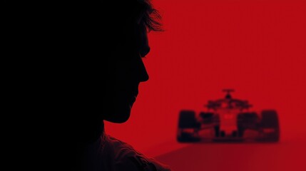 Naklejka premium Side Profile of Formula One Driver Silhouette against Red Background