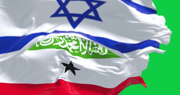 Flags of Somaliland and Israel waving isolated on green background