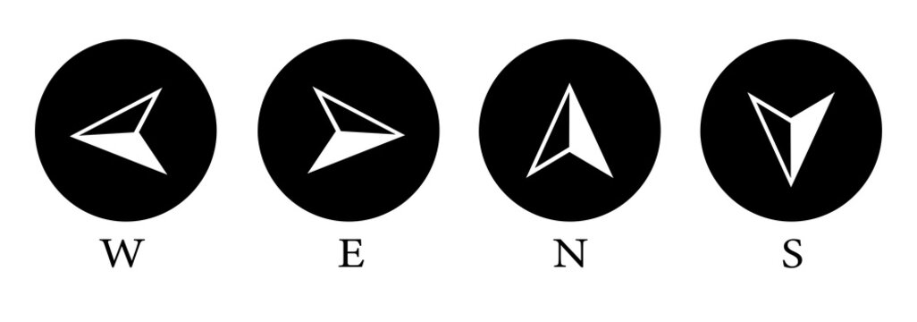 North, south, east, and west cardinal directions. Compass arrow icon set. Illustration.