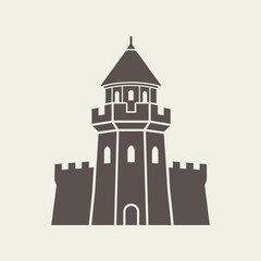 Obraz premium Silhouette of a castle tower with battlements and a conical roof.