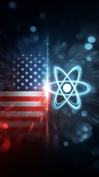Atomic symbolism: fraught relations between countries. Professional photo. Atomic symbol amid us and iran tensions: a conflict overview. High resolution. Minimal design.