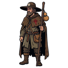Obraz premium Traditional Medieval Pilgrim Character Illustration