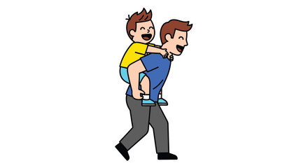 Obraz premium A cartoon illustration of a man carrying a child on his back in a playful, colorful style against a clean white background.
