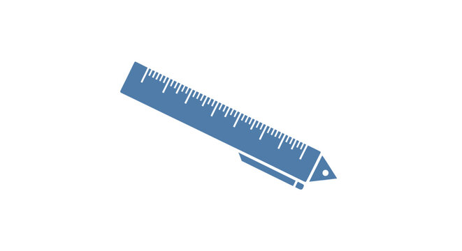 A blue pen-ruler hybrid illustration against a white backdrop for design or education uses