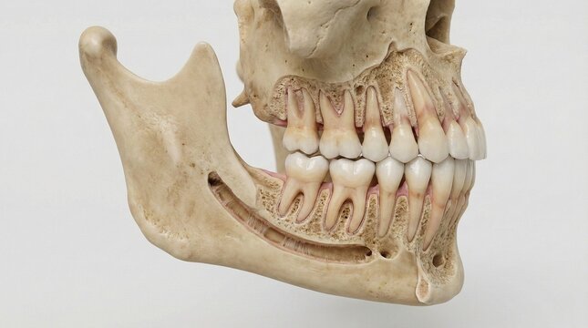 Detailed bone structure including mandibular canal on white background
