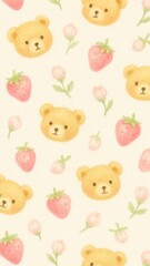 Fototapeta premium Cute bear strawberry pattern