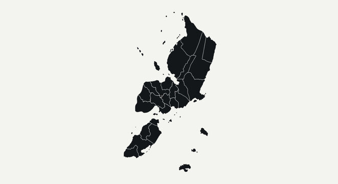 Black Silhouette Map of Northern Mariana Islands with Administrative Divisions on White Background