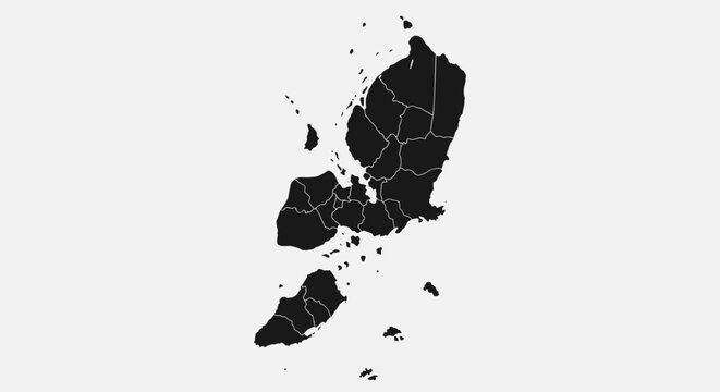 Black Silhouette Map of Palawan Province, Philippines with Internal Divisions