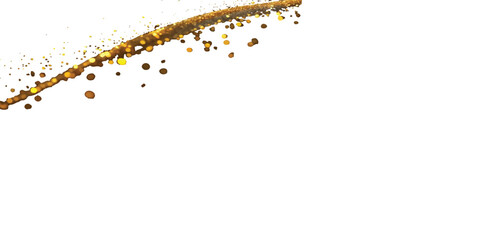 Golden glittering swirl on white background with particle scatter with abstract background with golden dust