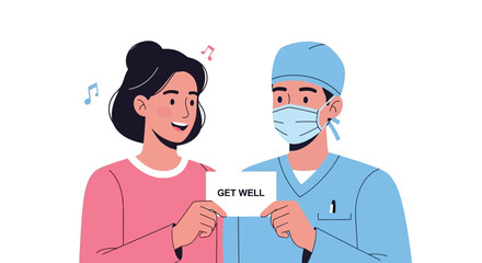 Fototapeta premium Medical Professional Congratulates Patient With Get Well Message After Successful Treatment