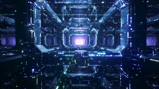 Abstract technology background of a blue digital pattern with light lines and data network elements for a computer science communication design concept