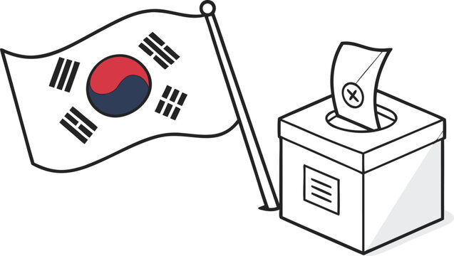 South korea flag beside ballot box with paper voting election