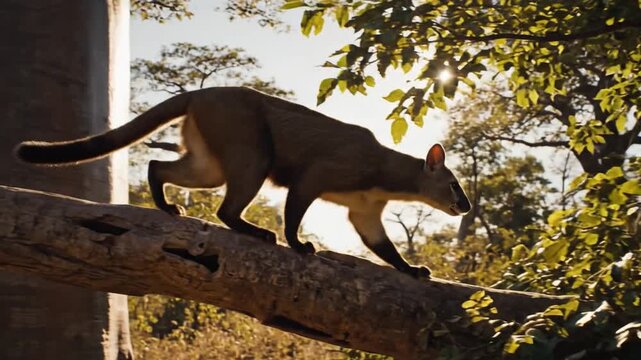 Agile Fossa Leaping Between Ancient Baobab Trees