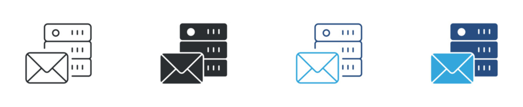 Email server icon set. Mail and database communication concept. Vector illustration.