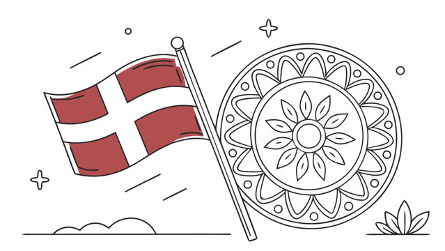 Danish constitution day patriotic with flag and floral pattern danish flag denmark