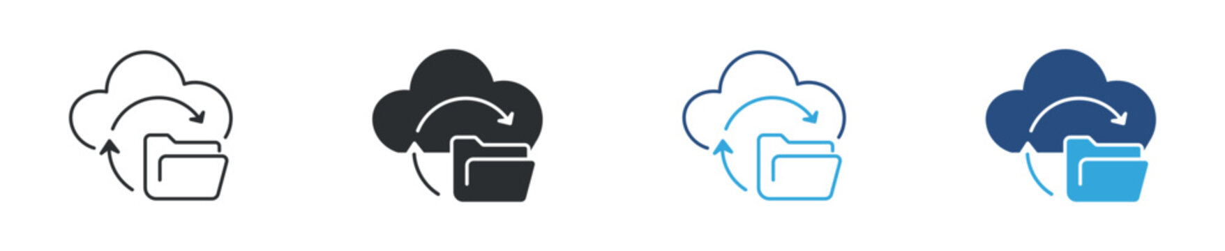 Cloud file sync icon set. Online storage and data synchronization concept. Vector illustration.