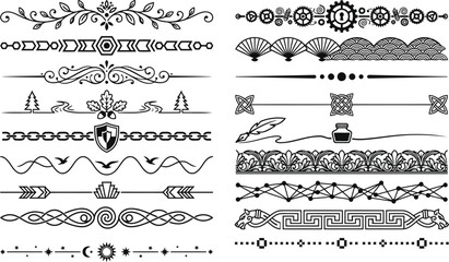 Fototapeta premium An intricate assortment of stylish vintage decorative page borders and ornamental dividers