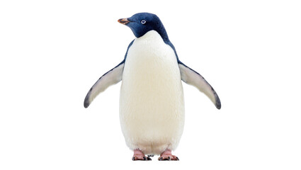 Isolated Adelie penguin, a charming wild bird standing with wings slightly out, front view © Miguel