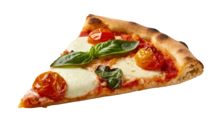 Fototapete Pizzeria Isolated classic Italian pizza slice with melted mozzarella, roasted tomatoes and basil  © Miguel