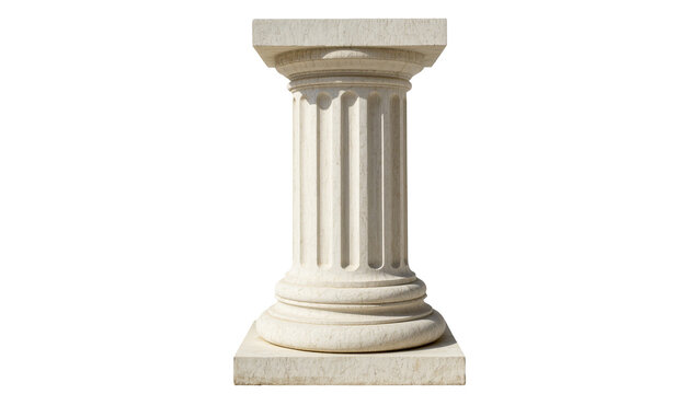 Isolated classic architectural stone pedestal column with a fluted shaft and ornate base