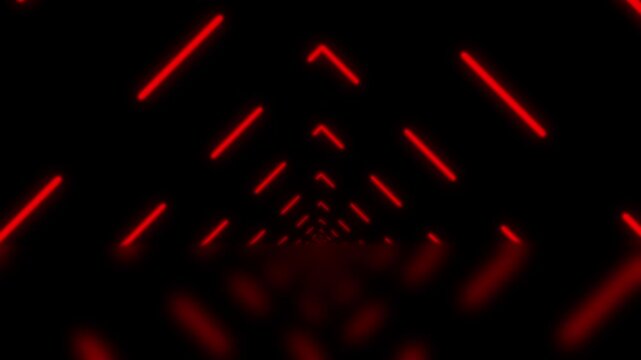 Abstract red neon arrow tunnel background. Futuristic glowing perspective animation
