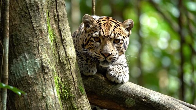 Clouded Leopard Stalking on a Tree Branch