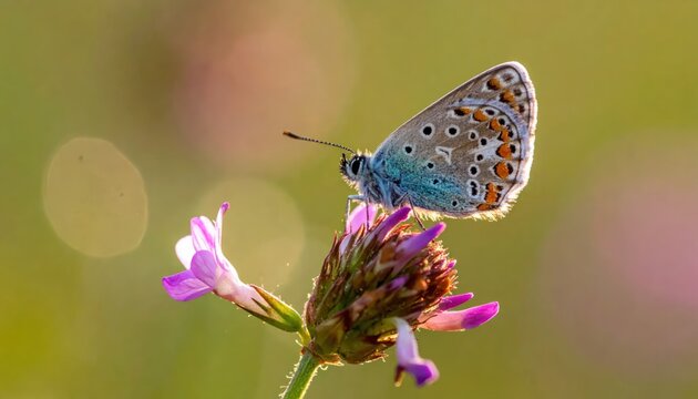 Blue Butterfly on Purple Wildflower in Nature.