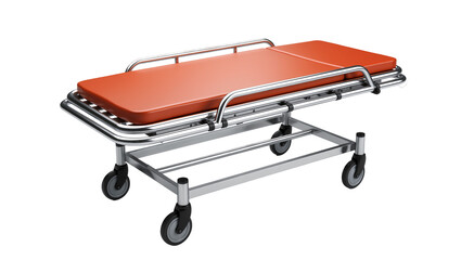 Isolated modern stainless steel medical stretcher with orange mattress for patient transport © Carmen