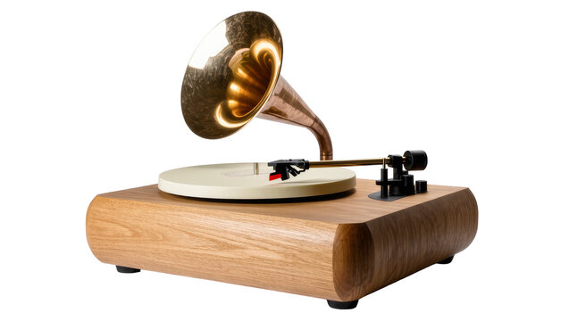 Isolated modern gramophone turntable combining vintage and contemporary music technology.