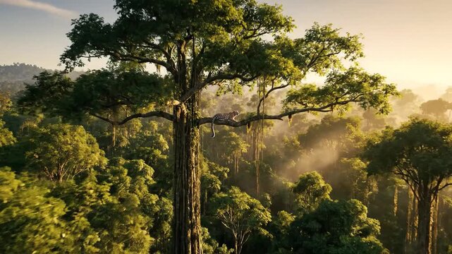 Clouded Leopard Surveys Territory From High Tree Branch