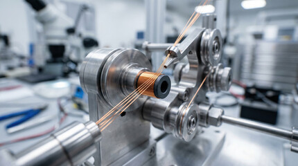 Fototapeta premium Winding copper wire on bobbin during electronic assembly