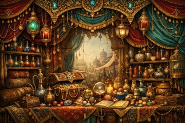 Fototapeta premium Opulent bazaar with exotic treasures.