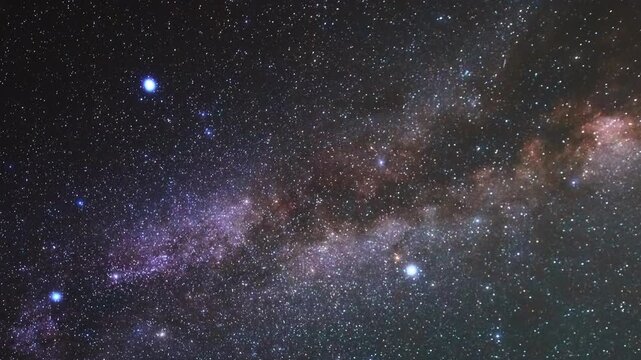 Milky Way stars on a dark countryside skies. Time-lapse video.