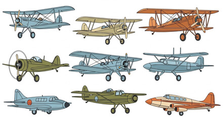 Collection of Vintage and Modern Airplane Illustrations. © Hanif