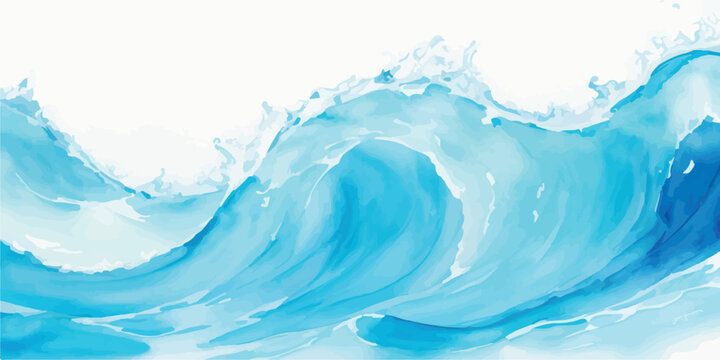 Stylized ocean wave with frothy white foam and translucent blue water, isolated
